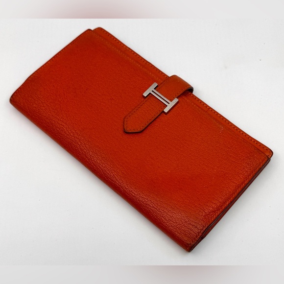 Authentic Hermes Béarn Souffle Orange color Leather wallet - Picture 1 of 14